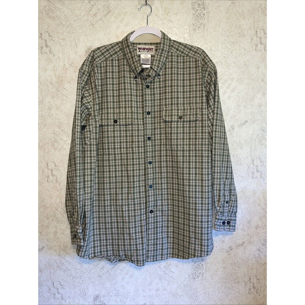 Wrangler Rugged Wear Men XL Plaid Button Down Shirt Long Sleeve Cotton